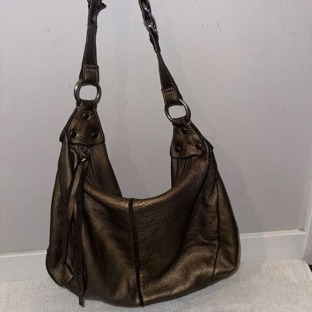 Kenneth Cole Reaction Bronze Leather Purse Handbag Chain‎ Design Strap